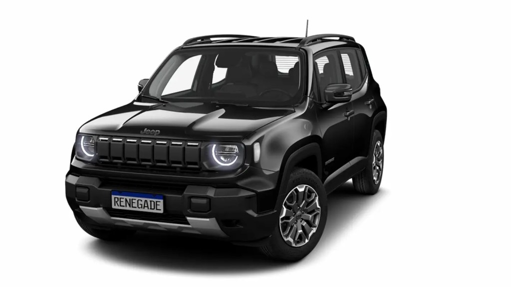 SUV Jeep Renegade preto em destaque, exemplo de um dos carros até 150 mil mais procurados, com design robusto, faróis em LED e proposta urbana versátil.