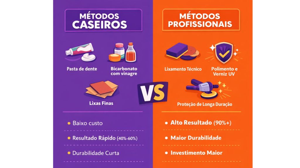 Infográfico comparativo entre praticas de limpezas caseiras e profissionais