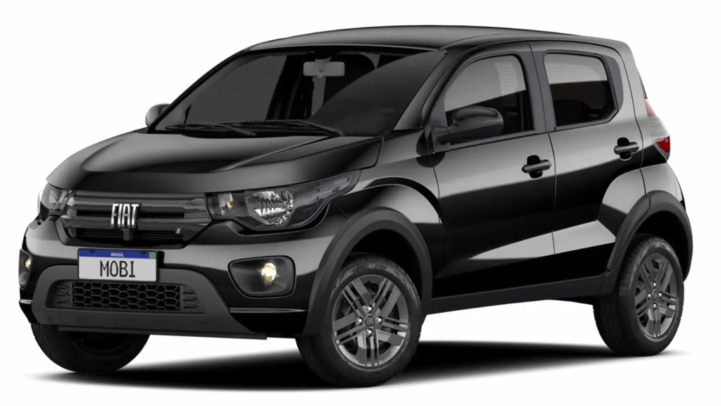 Fiat Mobi preto em destaque, hatch compacto econômico ideal para uso urbano, sendo uma das principais opções entre carros até 45 mil com baixo custo.