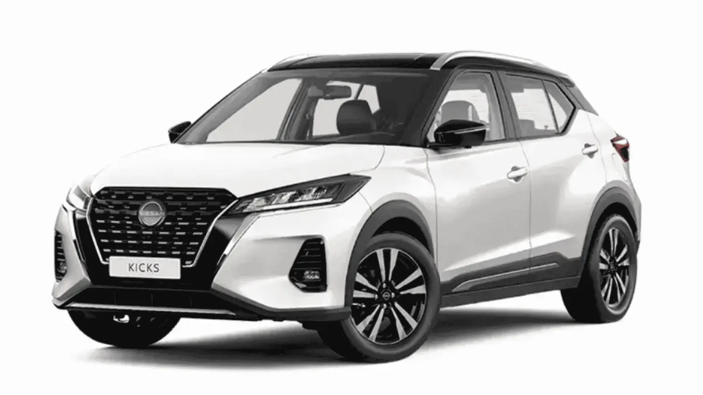 Carro do modelo Nissan Kicks branco entre os melhores SUVs até 120 mil em São Paulo.